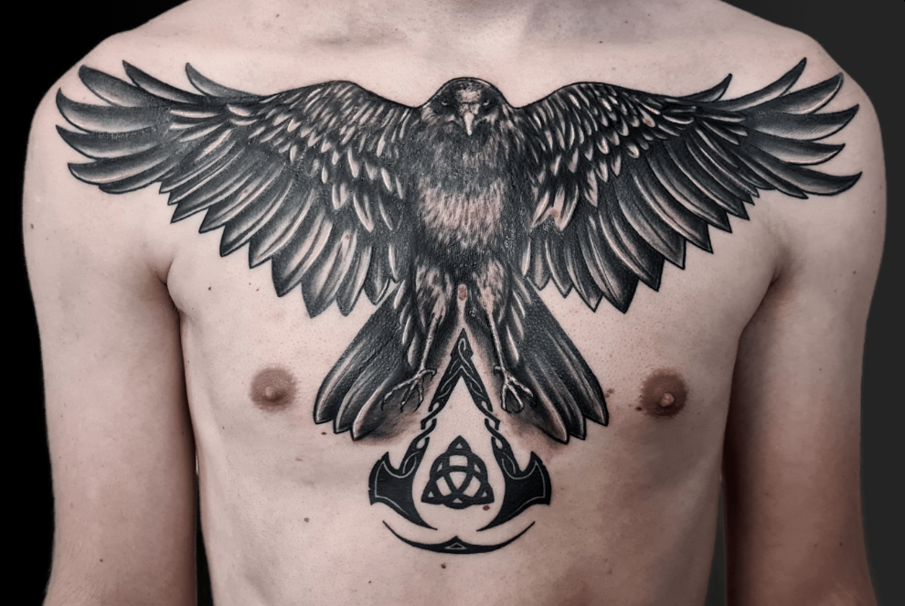 Tatuaż kruk – motyw z gry – Patryk – Terra Tattoo Kraków