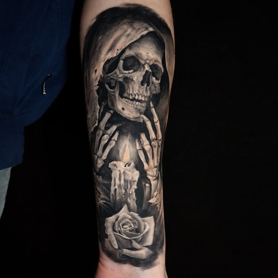 Tatuaż realistyczny czaszka – studio tatuażu Kraków