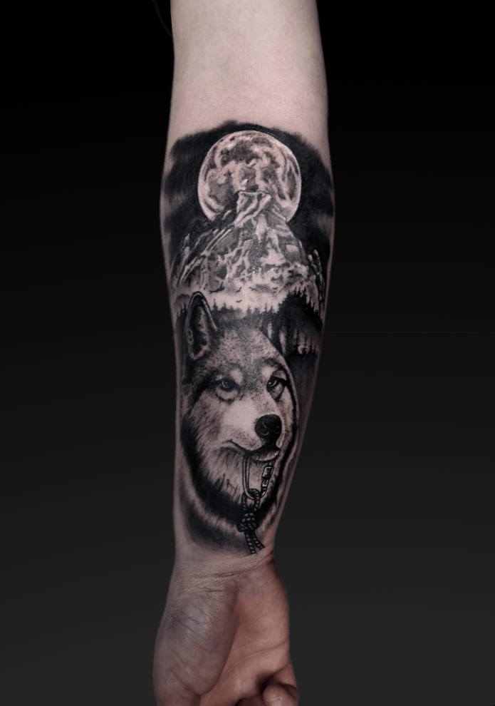 Tatuaż z wilkiem – Patryk – Terra Tattoo Kraków