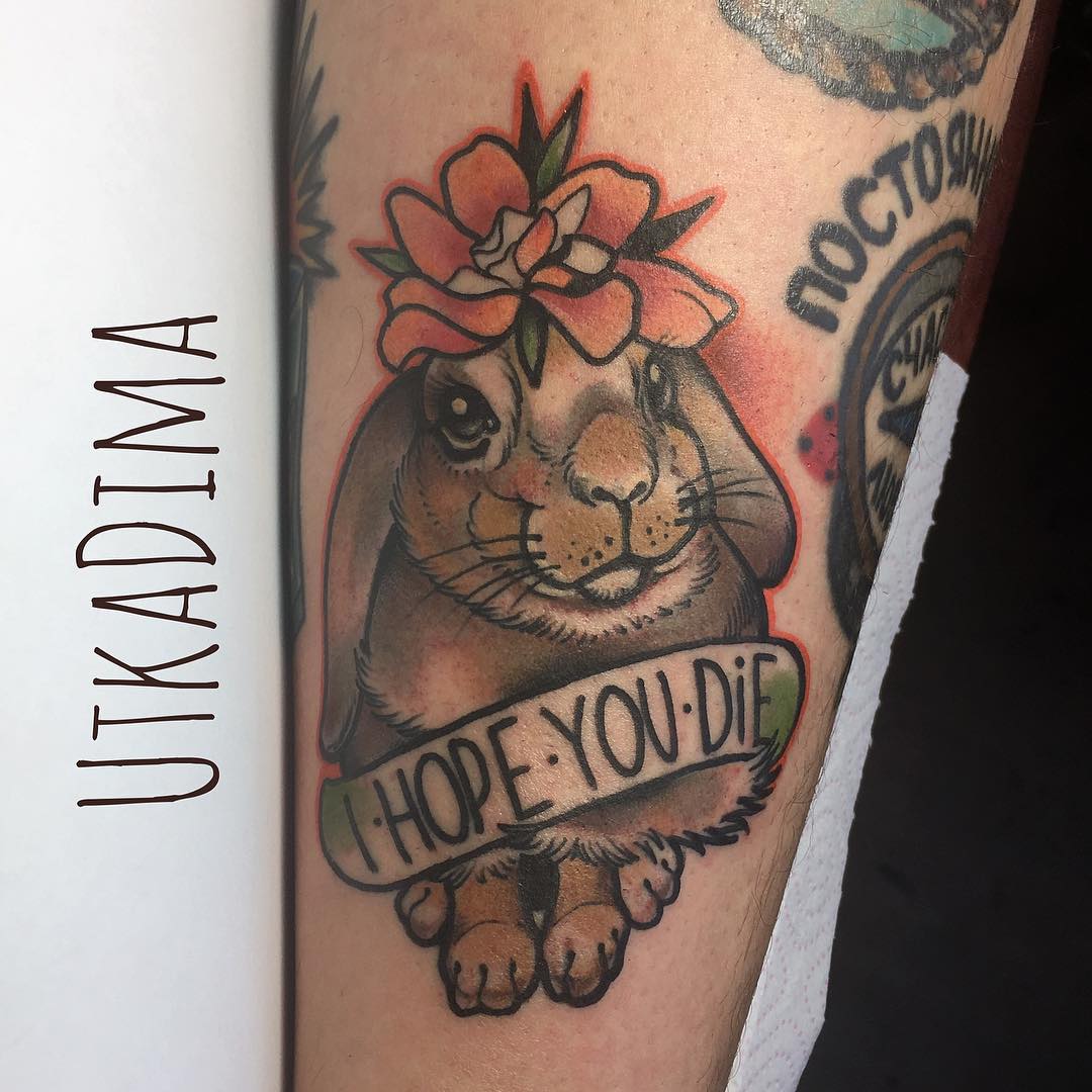 Tatuaż old school królik – klasyczny motyw tradycyjny – Kraków