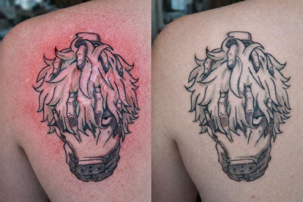 tatuaz anime swiezy i po wygojeniu