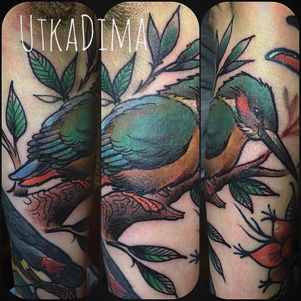 Tatuaż neotradycyjny ptak – autorski projekt w kolorze – Kraków