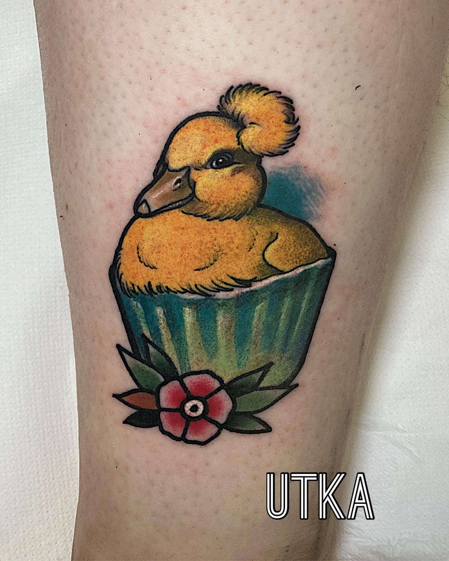 Tatuaż old school kaczątko – klasyczny tatuaż tradycyjny – Kraków