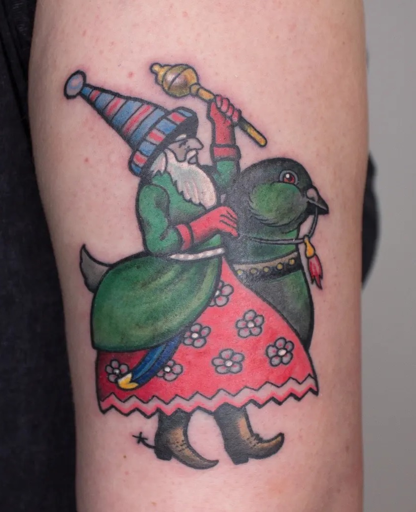 Tatuaż old school lajkonik – autorski motyw tradycyjny – Kraków